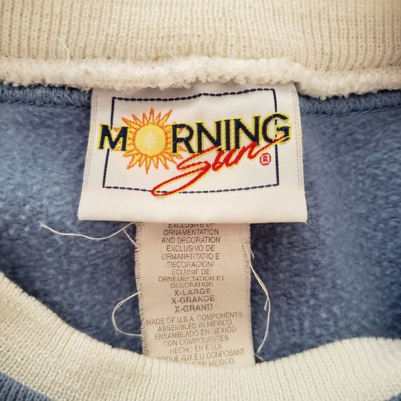 Vintage Sparkly Cat Graphic Sweater Baby Blue White Trim Pull Over Sweatshirt XL - Picture 11 of 12